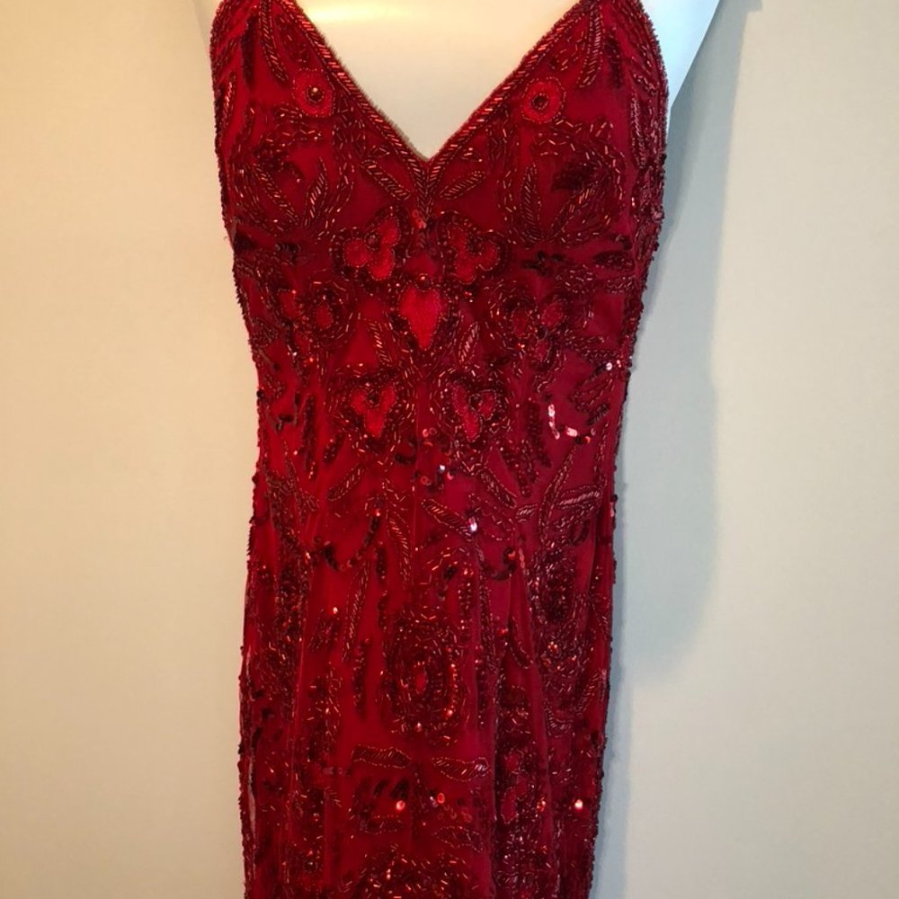 Red Beaded Sherri Hill Dress Size 10 - Picture 5 of 9